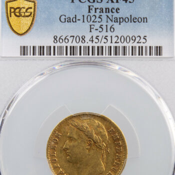 Napoléon I 20 francs 1814 Lille PCGS XF45