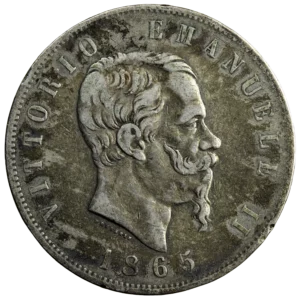 Italie Victor Emmanuele II 5 lire 1865 Turin
