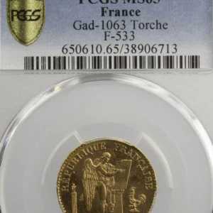 III Republique 20 francs 1896 torche PCGS MS65