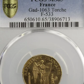 III Republique 20 francs 1896 torche PCGS MS65