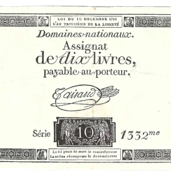 Assignat de 10 livres 16 décembre 1791
