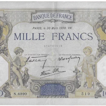 Billet 1000 francs Cérès et Mercure 30 mars 1939