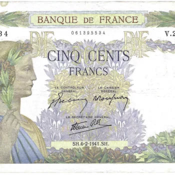Billet 500 francs paix 6-2-1941