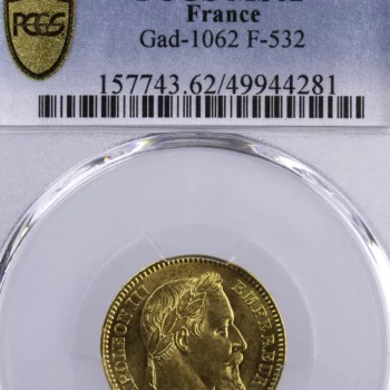 Napoléon III 20 francs 1863 Strasbourg PCGS MS62