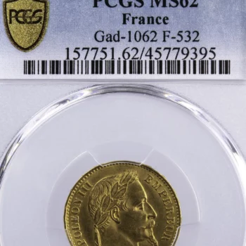 Napoléon III 20 francs 1870 Strasbourg PCGS MS62